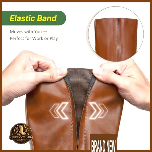 Knee High Riding Boots Chunky Low Heel Round Toe Faux Leather Inside Zipper - Picture 5 of 7